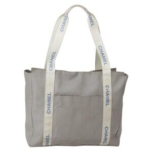 Chanel Tote Bag Nylon Gray Silver CC
